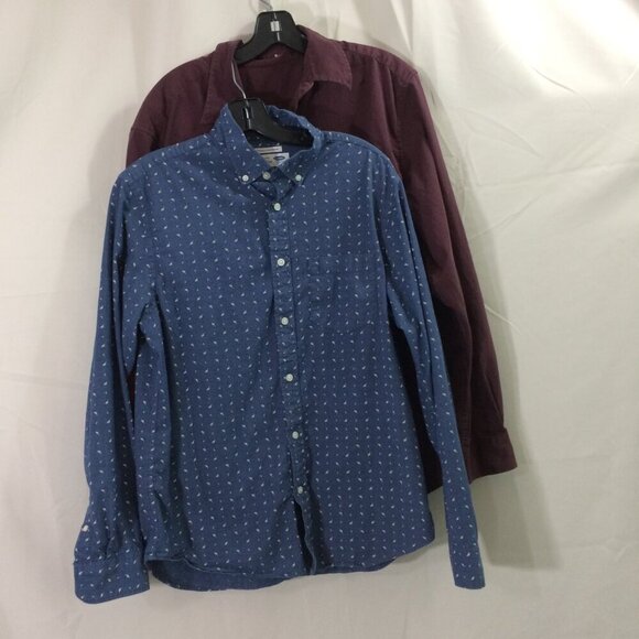 Lot 2 Mens Casual Button Down Shirts Eddie Bauer Old Navy Maroon Blue Medium - Picture 6 of 8